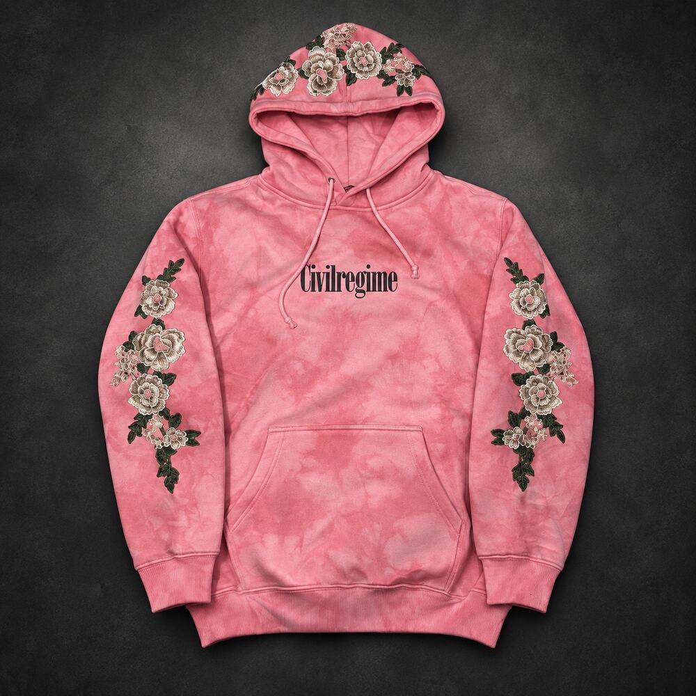 Civil Regime X Disney Pink Tie Dye Hoodie Floral Rose Embroidered NWT M (RH-078)